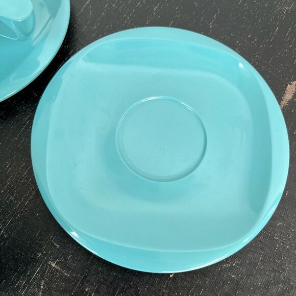 VTG Boontonware Melmac Teal Cups & Saucers Set Mid Century Modern 1950s - Picture 3 of 10